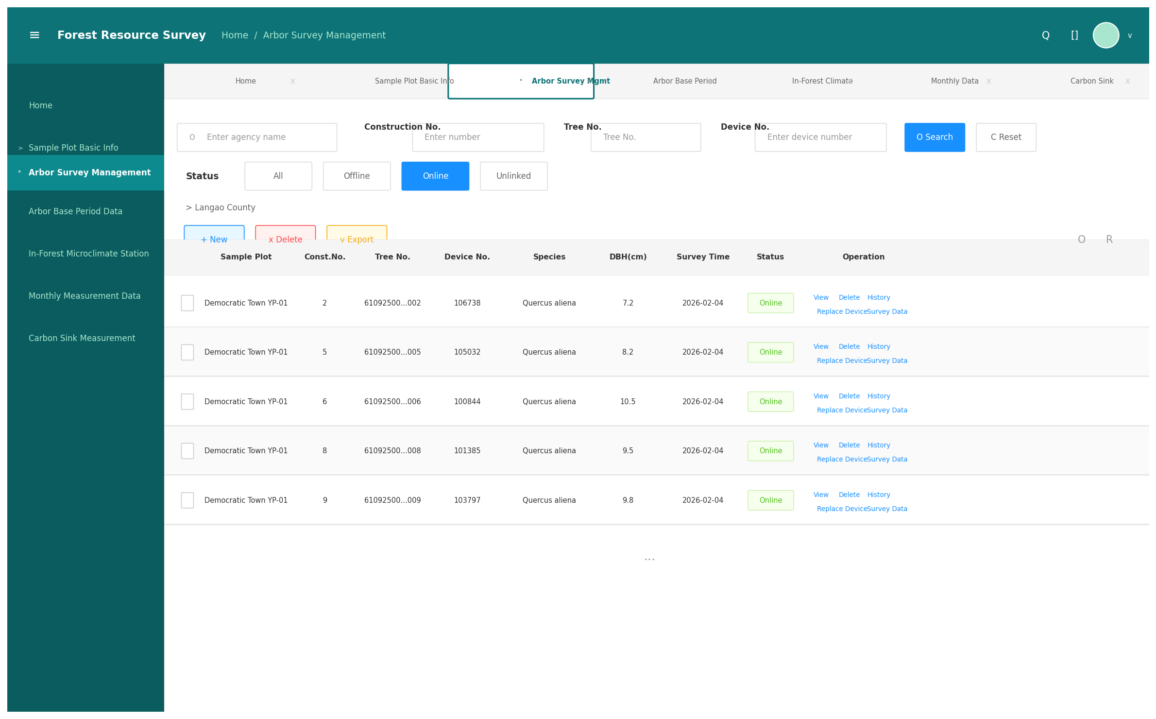 Forest Survey System — forestry monitoring platform interface
